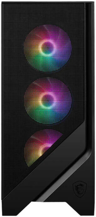 کیس کامپیوتر MSI MAG Forge 120A Airflow ATX Mid Tower، دارای 6 فن از پیش نصب شده، پشتیبانی از رادیاتور تا 240 میلی‌متر، جایگاه درایو 2.5 و 3.5 اینچی، پنجره شیشه‌ای حرارت دیده، پنل مشبک، مشکی | 306-7G23A21-809