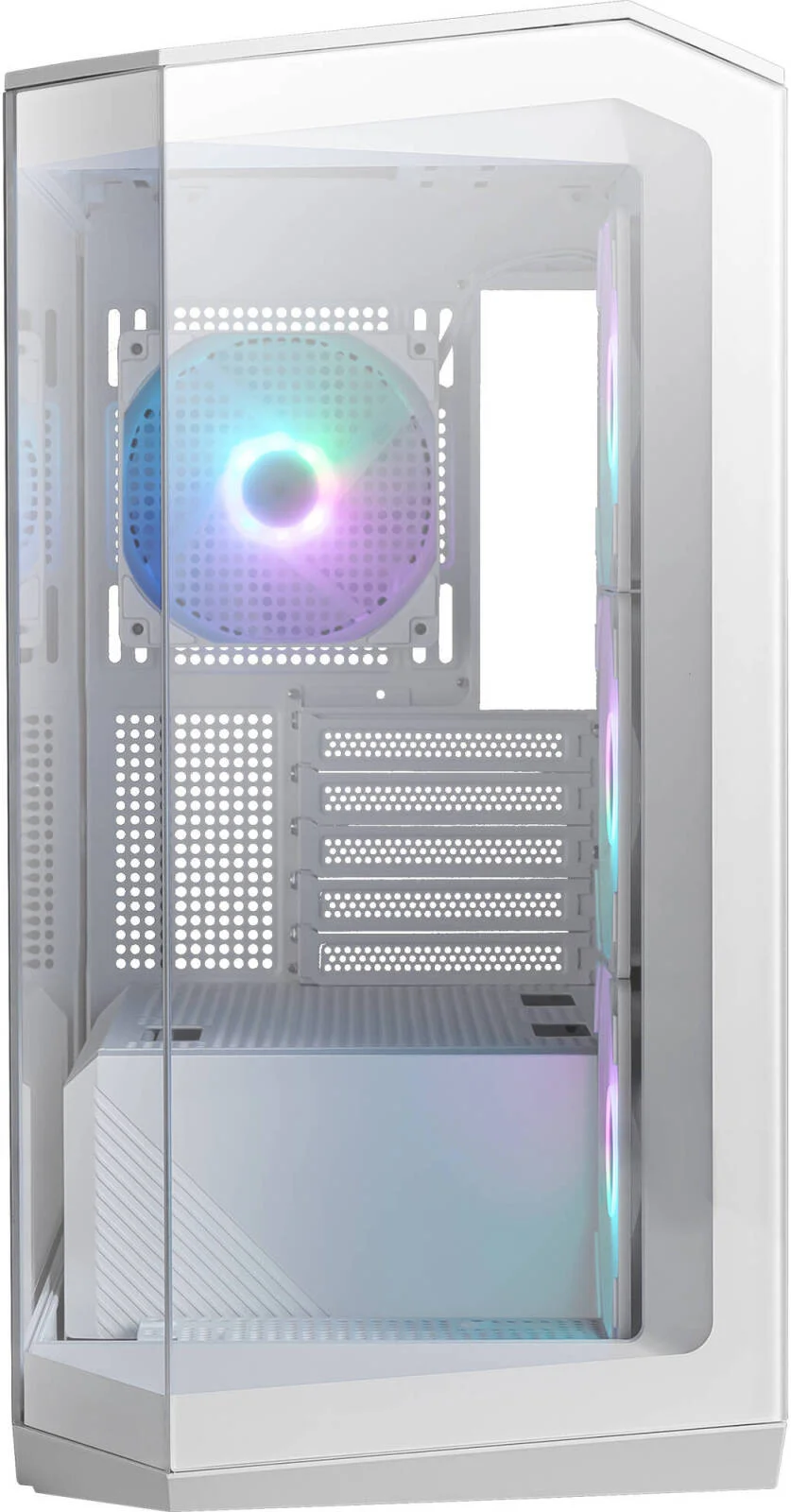 کیس گیمینگ Micro ATX ام اس آی مدل MAG PANO M100R PZ، پنل شیشه ای حرارت دیده پانورامای 270 درجه، 4 فن aRGB و پشتیبانی از AIO تا 360 میلی متر، 1 جایگاه درایو 2.5/3.5 اینچی، پشتیبانی از مادربرد اتصال از پشت، USB-/ USB-A، سفید | 306-7G24W21-809