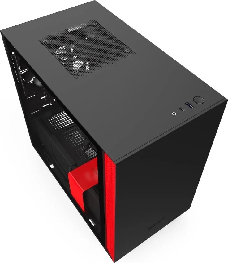 کیس گیمینگ کامپیوتر NZXT H210 Mini-ITX، پورت USB Type-C ورودی/خروجی جلو، پنل کناری شیشه حرارت دیده، سیستم مدیریت کابل، آماده خنک کننده مایع، ساختار فولادی براکت، مشکی قرمز | CA-H210B-BR