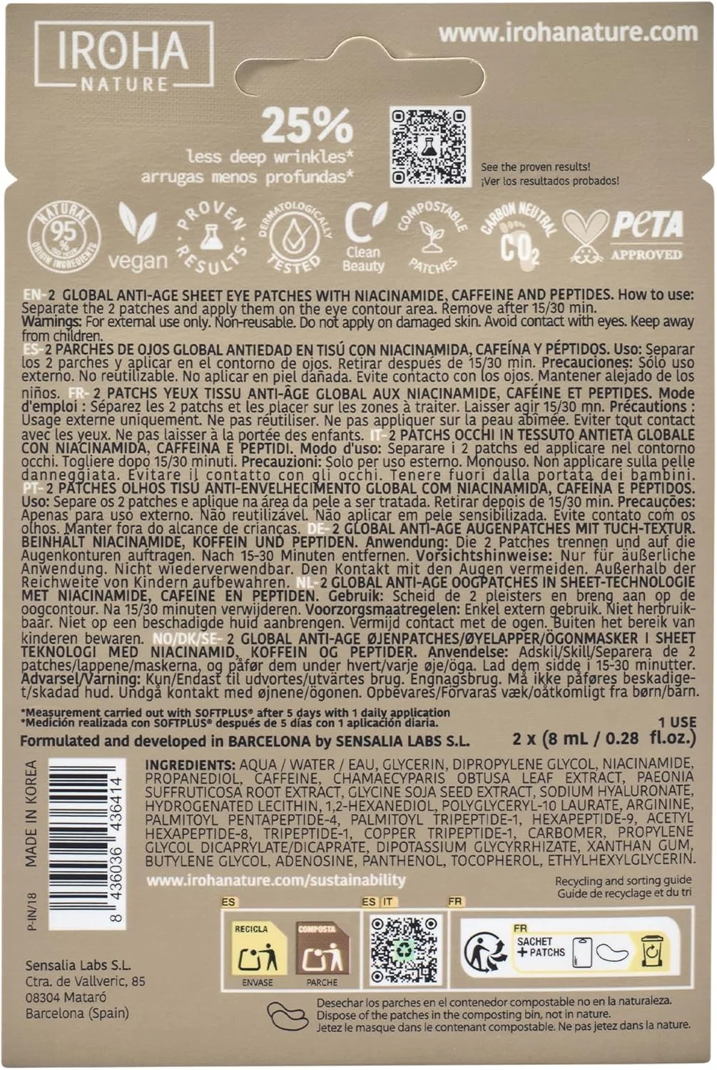 پد زیر چشم ایروها نیچر حاوی نیاسینامید + هیالورونیک اسید + کافئین (2 عدد)