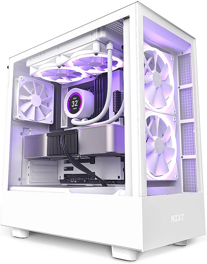 کیس مید تاور NZXT H5 Elite ATX، پشتیبانی از رادیاتور تا 240 میلی‌متر، پشتیبانی از 6 فن 120 میلی‌متری، پنل جلویی شیشه‌ای حرارت‌دیده و RGB داخلی، مدیریت کابل بصری، جایگاه‌های درایو 2.5 اینچی/3.5 اینچی، سفید | CC-H51EW-01