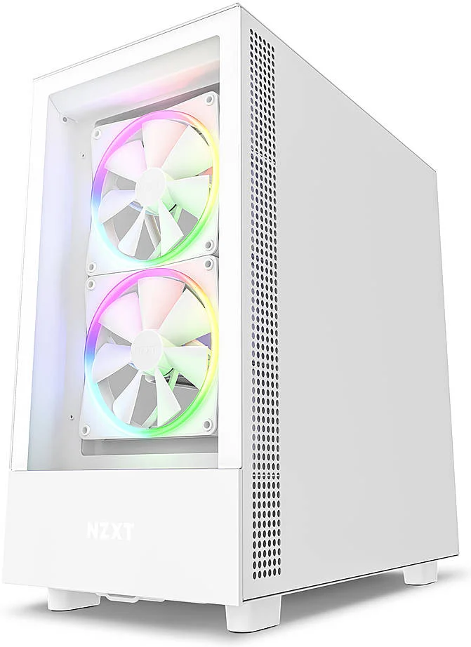کیس مید تاور NZXT H5 Elite ATX، پشتیبانی از رادیاتور تا 240 میلی‌متر، پشتیبانی از 6 فن 120 میلی‌متری، پنل جلویی شیشه‌ای حرارت‌دیده و RGB داخلی، مدیریت کابل بصری، جایگاه‌های درایو 2.5 اینچی/3.5 اینچی، سفید | CC-H51EW-01