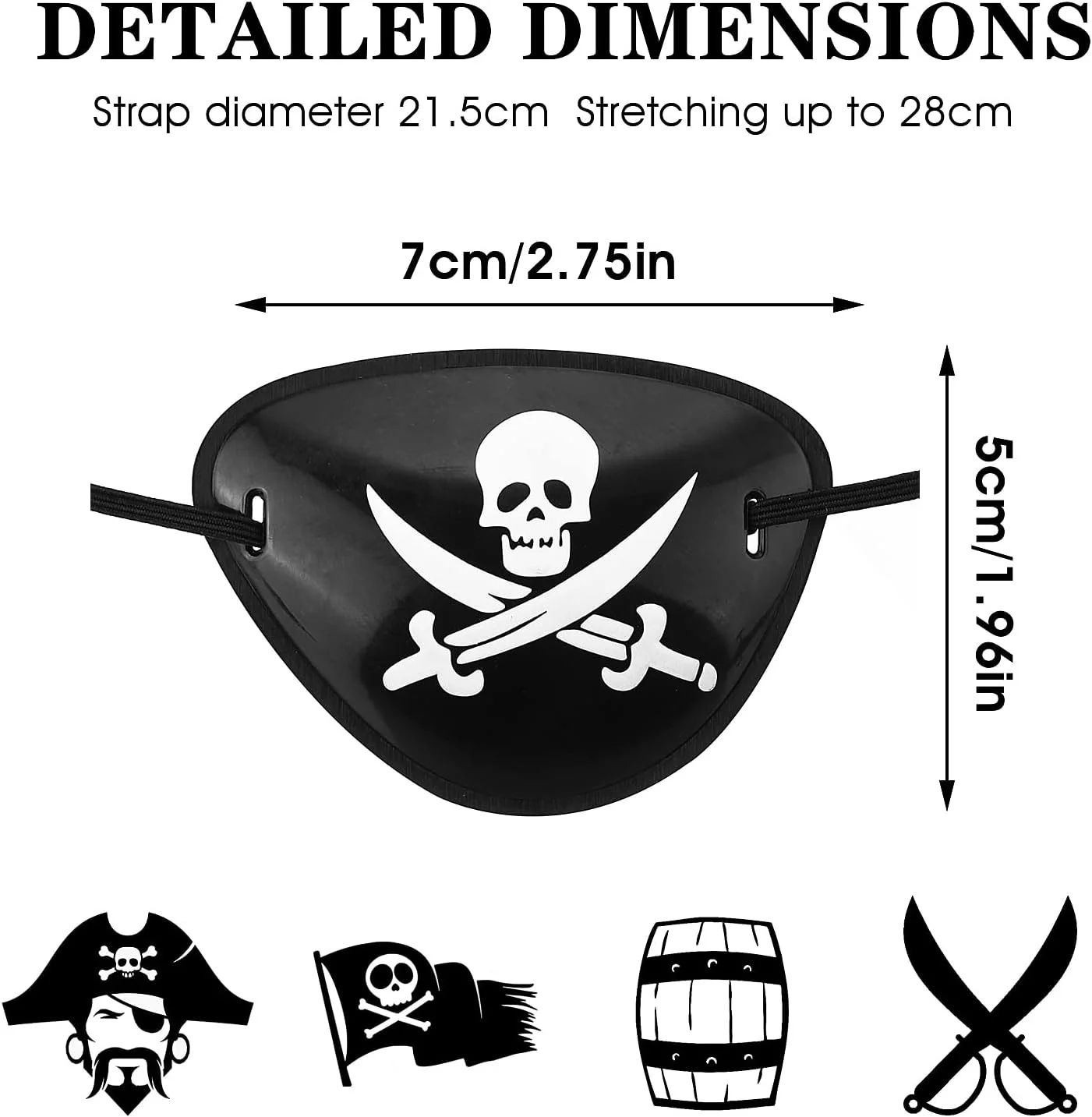 چشم بند دزد دریایی پراساکو، 6 عدد، چشم بند سه بعدی قابل تنظیم با طرح جمجمه، مناسب برای بزرگسالان و کودکان، برای جشن هالووین، کریسمس و مهمانی با تم دزدان دریایی