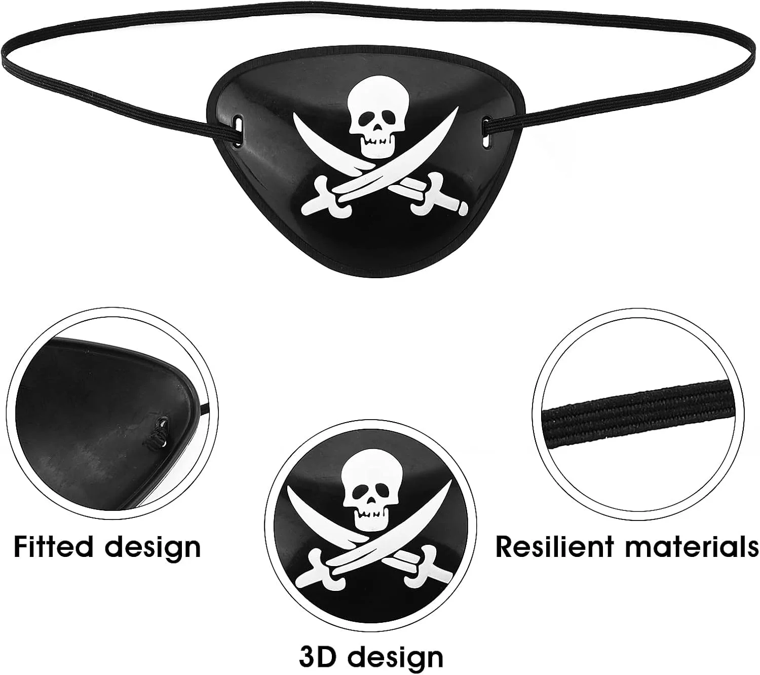 چشم بند دزد دریایی پراساکو، 6 عدد، چشم بند سه بعدی قابل تنظیم با طرح جمجمه، مناسب برای بزرگسالان و کودکان، برای جشن هالووین، کریسمس و مهمانی با تم دزدان دریایی