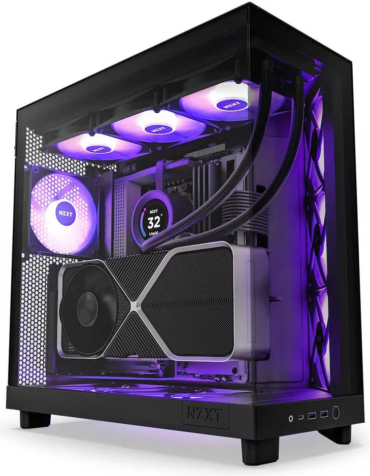 کیس مید تاور دو محفظه ای NZXT H6 Flow RGB با جریان هوای فشرده، پنل های شیشه ای پانوراما، پشتیبانی از رادیاتور تا 360 میلی متر و 3 عدد فن 120 میلی متری RGB، مدیریت کابل، USB-C 3.2 / USB-A 3.2، مشکی | CC-H61FB-R1