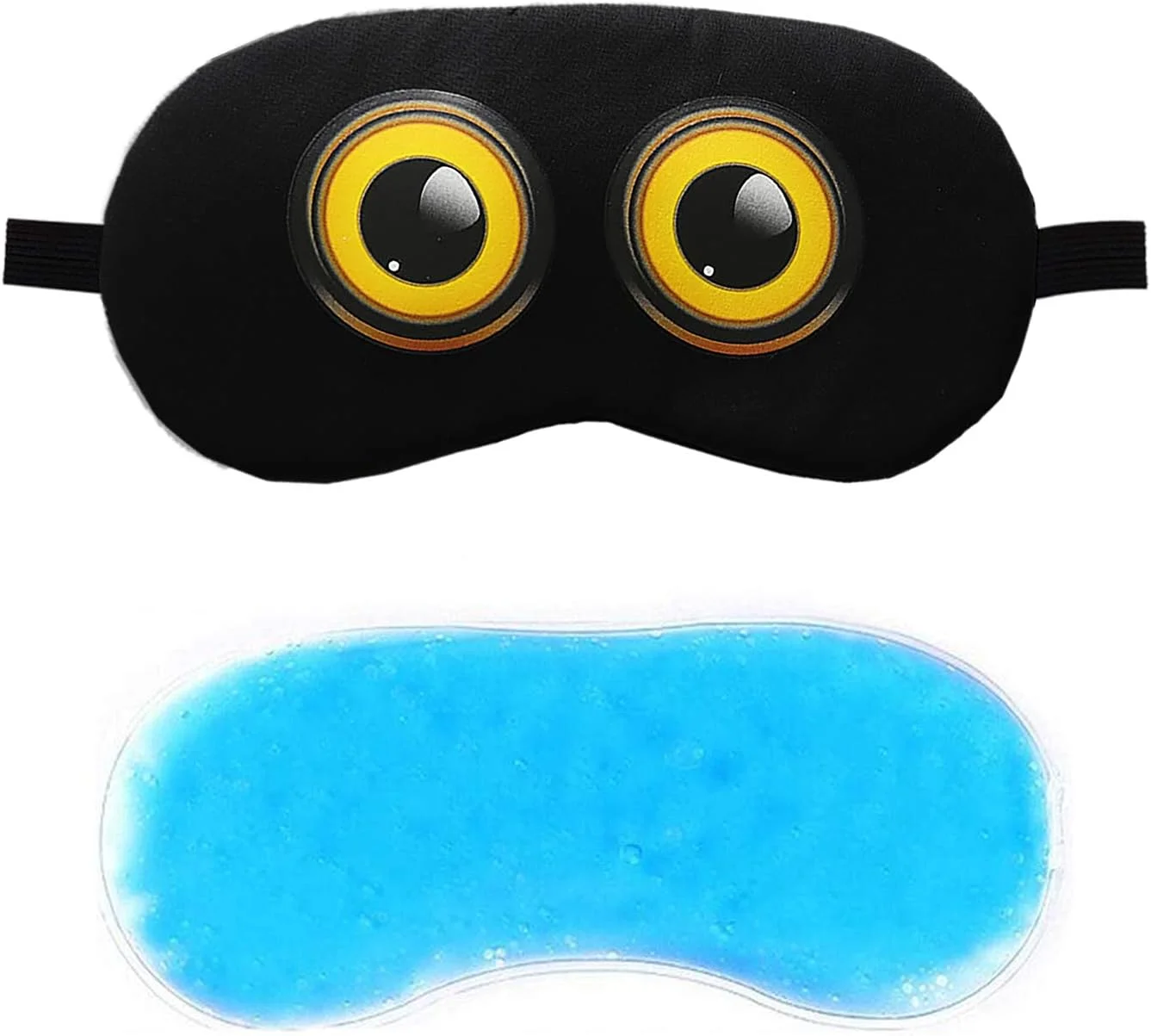 ماسک چشم خواب ژله‌ای ناز طرح دار برای بی‌خوابی، مدیتیشن، پف چشم و حلقه‌های تیره - طرح چشم گرد مشکی