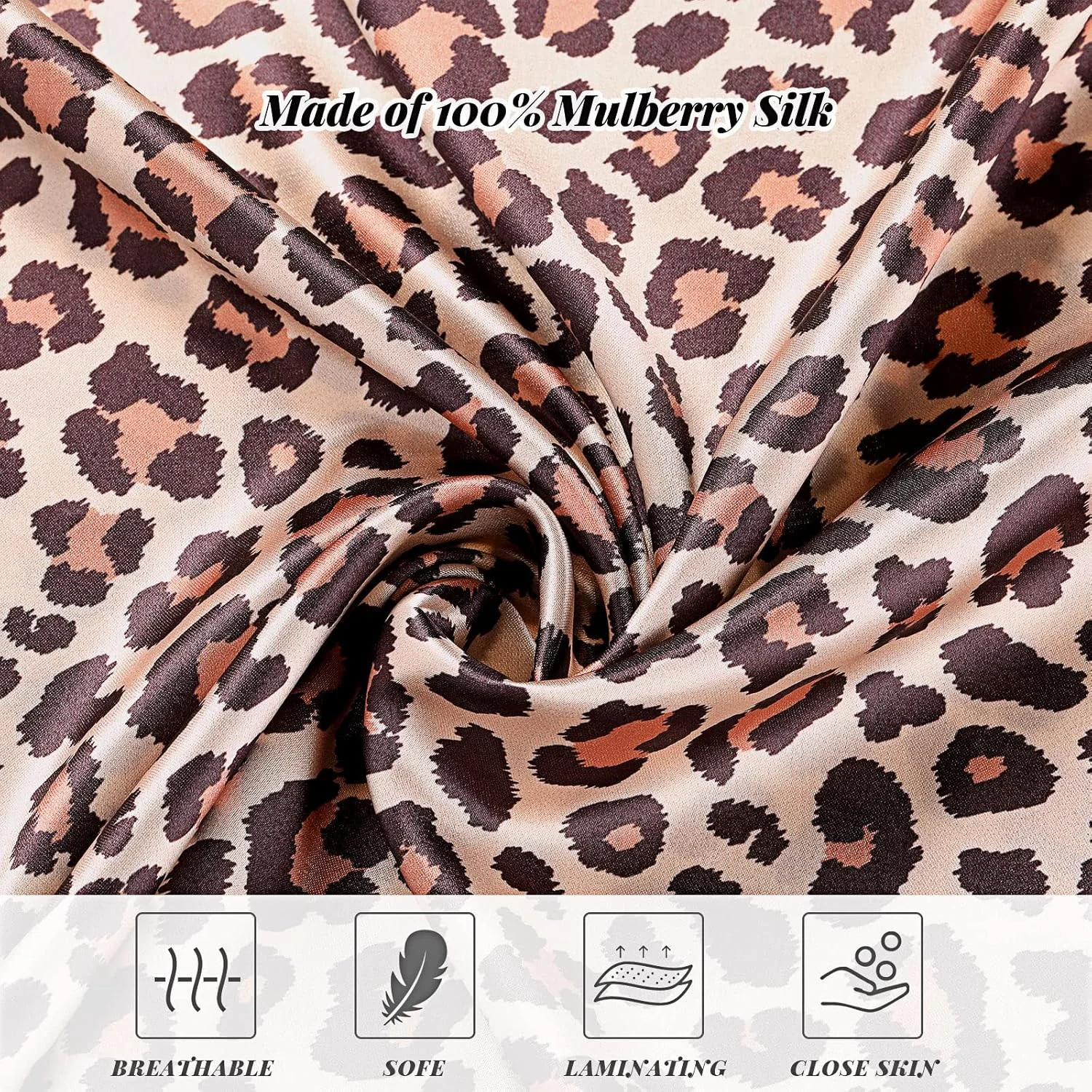 رو بالشتی ساتن تاتوو 2 عددی با زیپ مخفی، چشم بند خواب ساتن قابل تنظیم و اسکرانچی موی ساتن برای مو و پوست، سایز استاندارد (سری پلنگی قهوه ای)