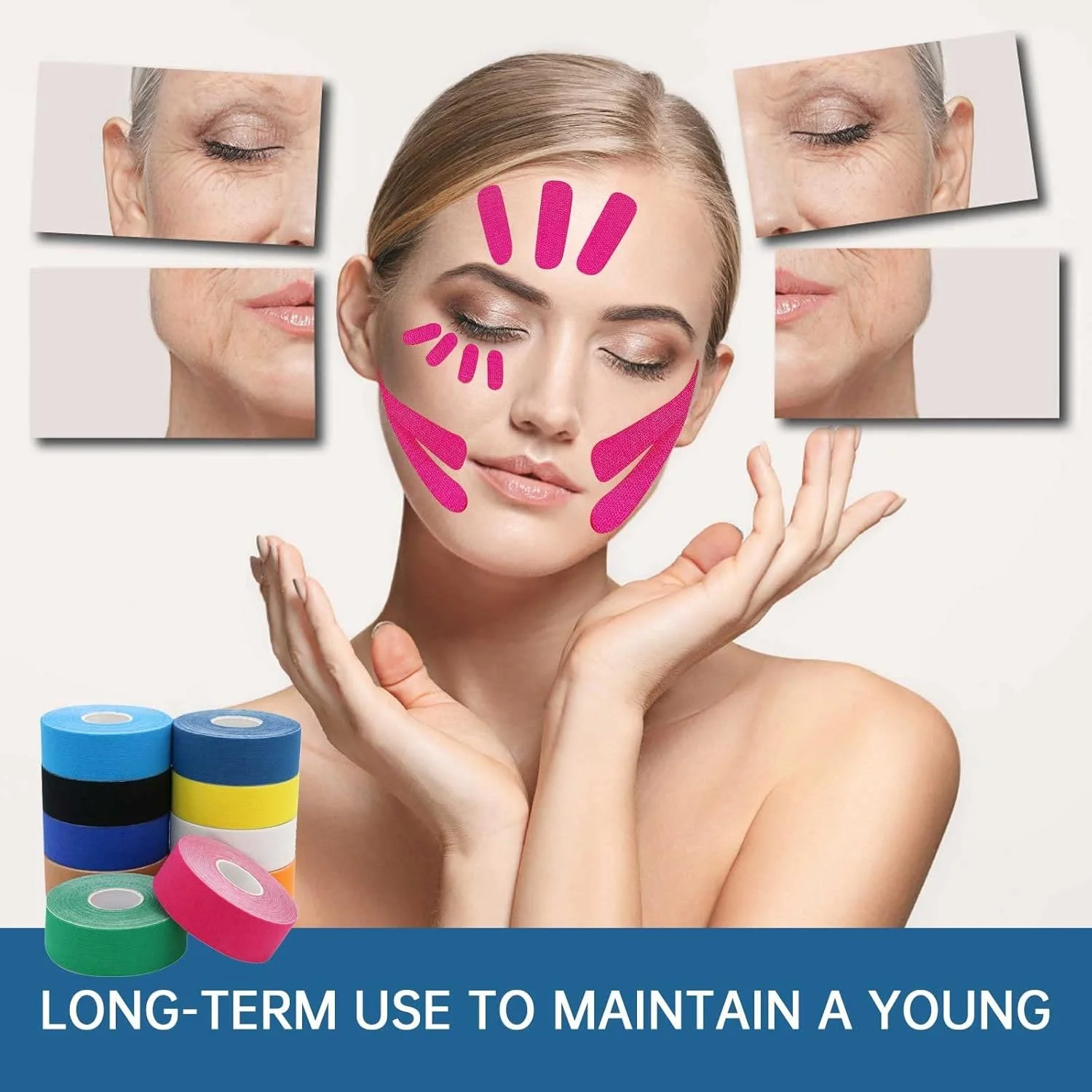 چسب چند منظوره صورت برای رفع چروک، پد لیفتینگ، صاف کننده صورت برای خطوط پیشانی، چشم و بینی، سازمان دهنده محصولات زیبایی (D، تک سایز)