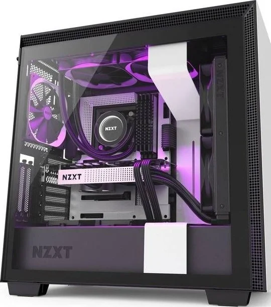 کیس گیمینگ کامپیوتر NZXT H710i ATX Mid Tower، پورت USB Type-C در پنل جلویی، نصب عمودی کارت گرافیک، نورپردازی RGB یکپارچه، آماده برای خنک‌کننده مایع، سفید/مشکی | CA-H710i-W1