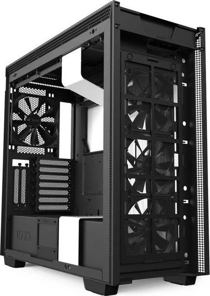 کیس گیمینگ کامپیوتر NZXT H710i ATX Mid Tower، پورت USB Type-C در پنل جلویی، نصب عمودی کارت گرافیک، نورپردازی RGB یکپارچه، آماده برای خنک‌کننده مایع، سفید/مشکی | CA-H710i-W1