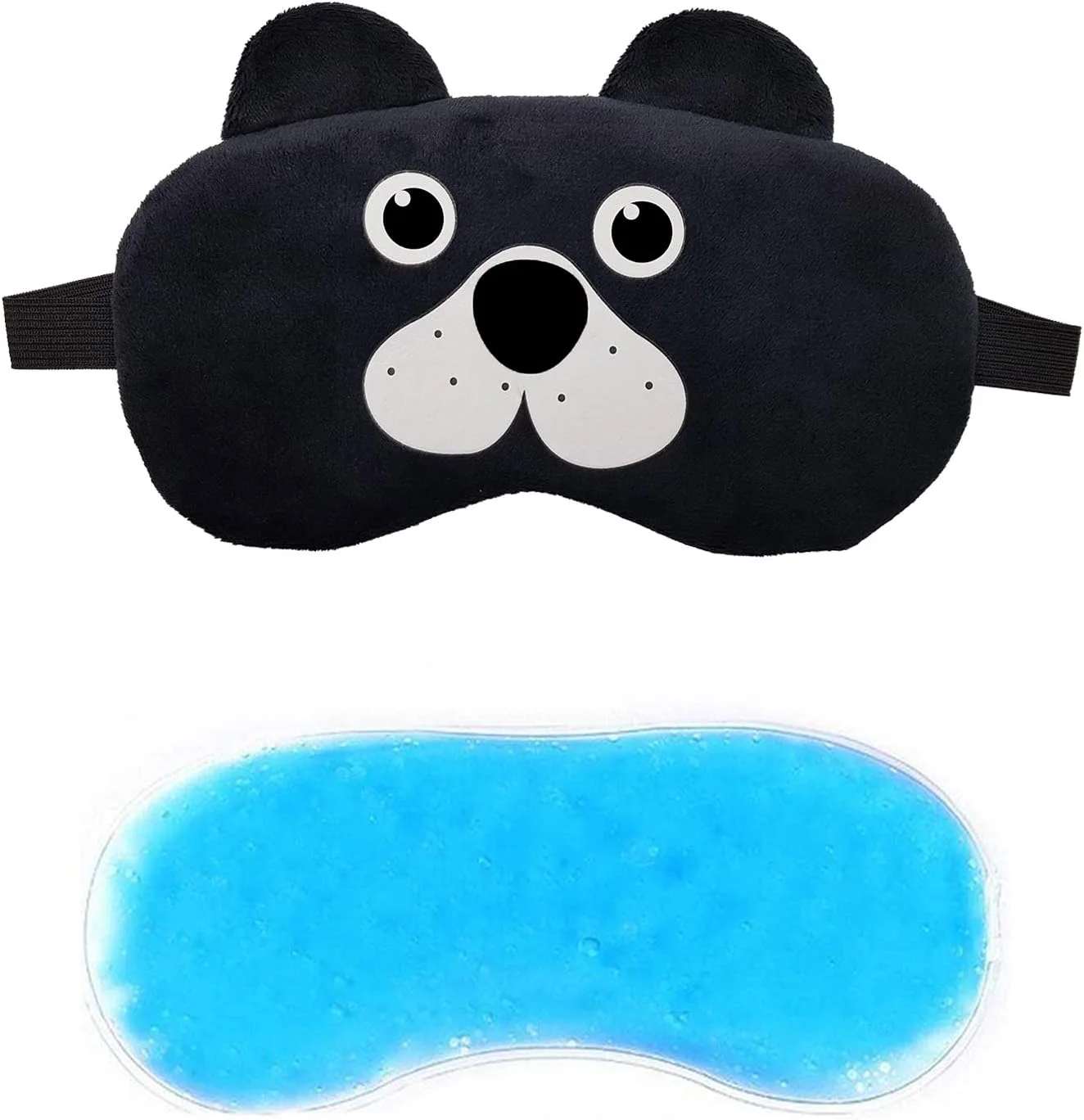 ماسک چشم خواب جِنا™، پوشش سایه چشم ژله‌ای زیبا برای بی‌خوابی، مدیتیشن، پف چشم و سیاهی دور چشم، مخملی طرح سگ پاگ مشکی
