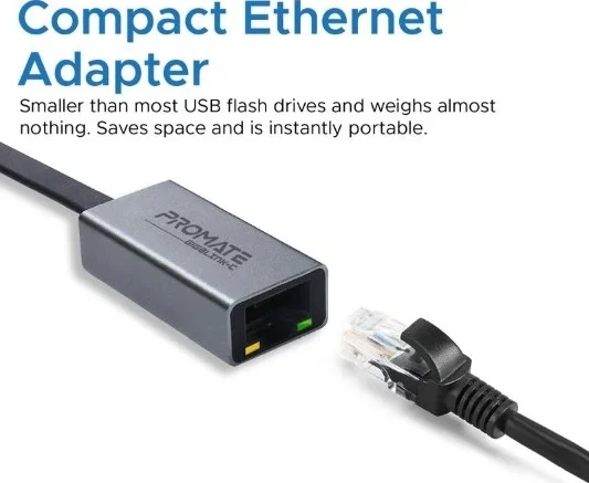 آداپتور پرسرعت USB-C به گیگابیت اترنت Promate، سرعت اتصال تا 1 گیگابیت در ثانیه | GigaLink-C