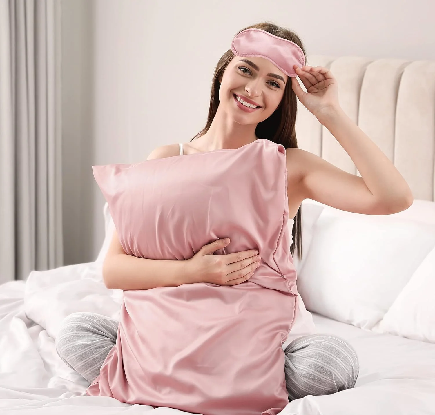 ست روبالشی ساتن و چشم بند (رنگ سرخ)