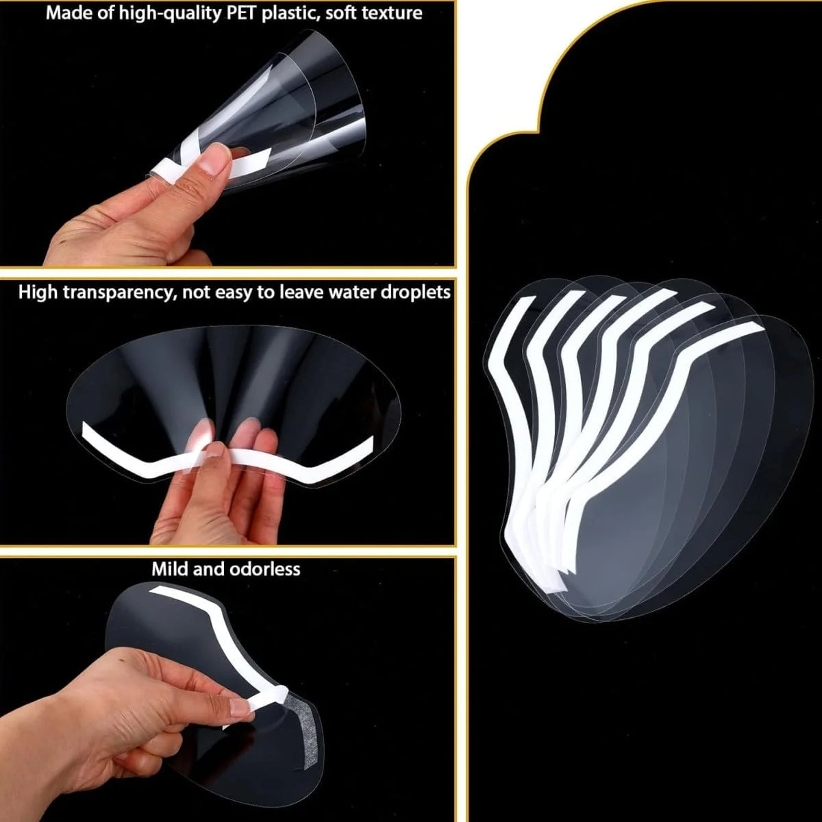 بسته 100 عددی محافظ چشم شفاف برای دوش، ماسک چشم پلاستیکی نرم برای کوتاهی/رنگ کردن مو، اکستنشن مژه، میکروبلیدینگ - محافظ صورت ضد آب، شفاف و ملایم