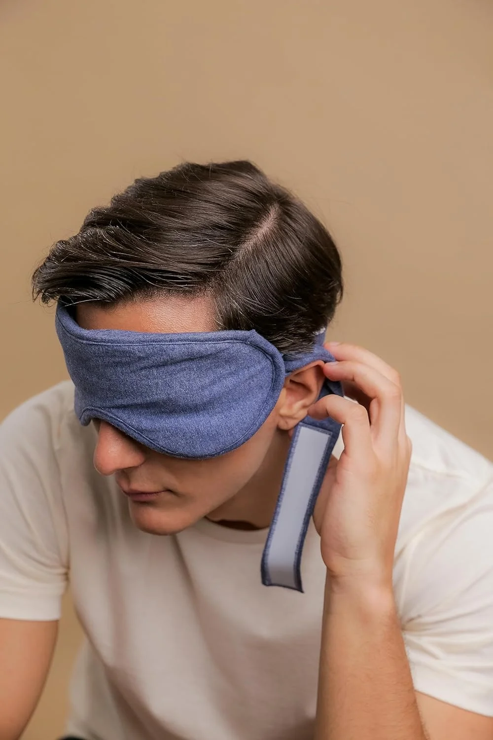 ماسک چشم خواب پنبه‌ای ضد حساسیت ساخته شده از 100% پنبه ارگانیک (آبی ملانژ، سایز آزاد)