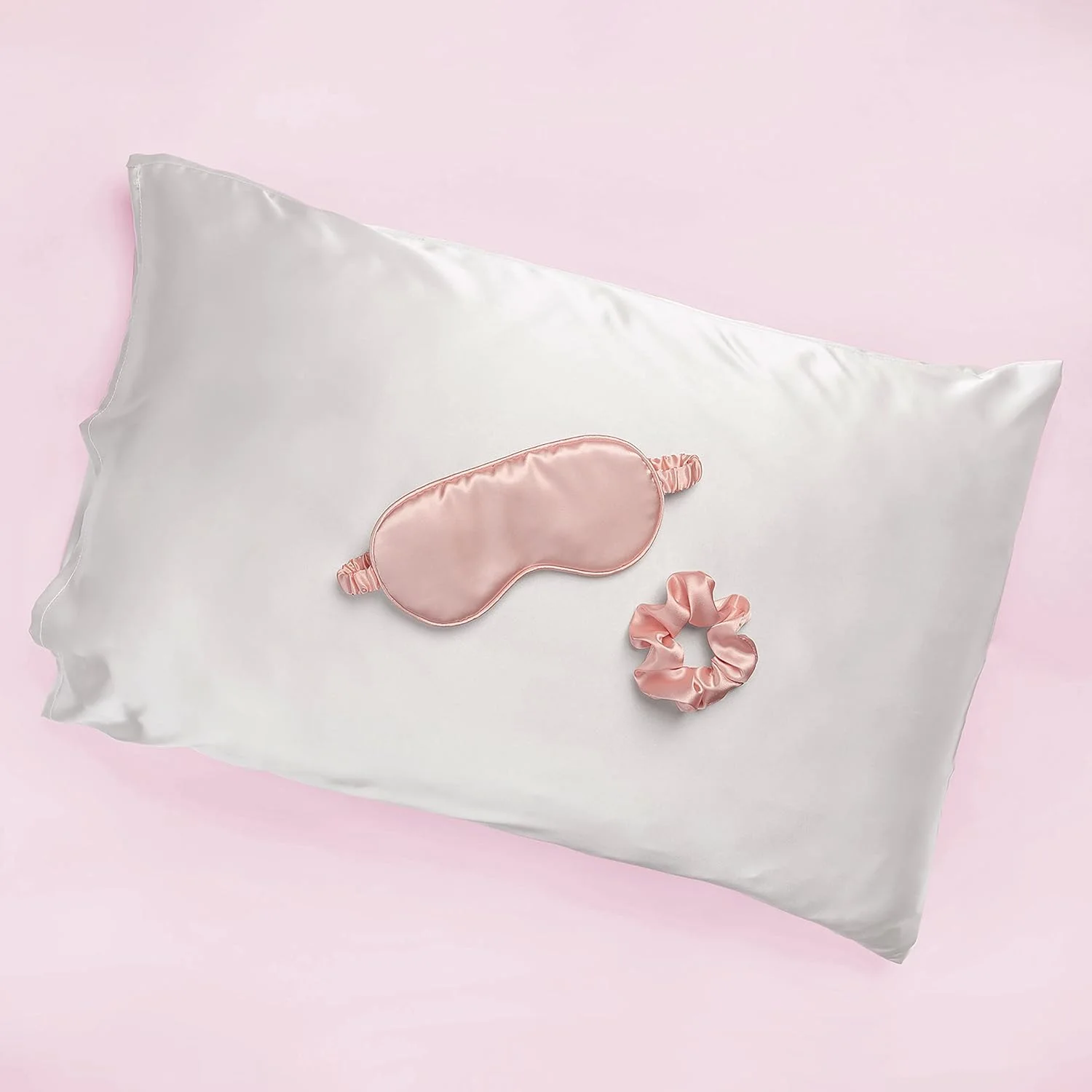 ست خواب ساتن براش ورکس لوکس - روبالشتی ساتن صورتی، چشم بند و اسکرانچی - ست 3 تکه