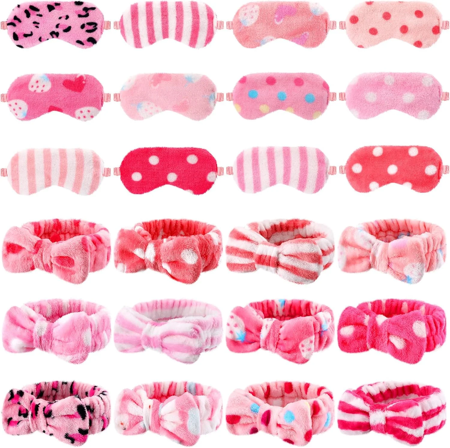 24 عدد لوازم مهمانی اسپا Xuhal، هدبند آرایشی نرم برای شستشوی صورت، چشم بند خواب، کش مو پاپیونی برای مهمانی تولد (طرح خال خالی و راه راه صورتی) 24 عدد لوازم مهمانی اسپا Xuhal، هدبند آرایشی نرم برای شستشوی صورت، چشم بند خواب، کش مو پاپیونی برای مهمانی تولد (طرح خال خالی و راه راه صورتی)