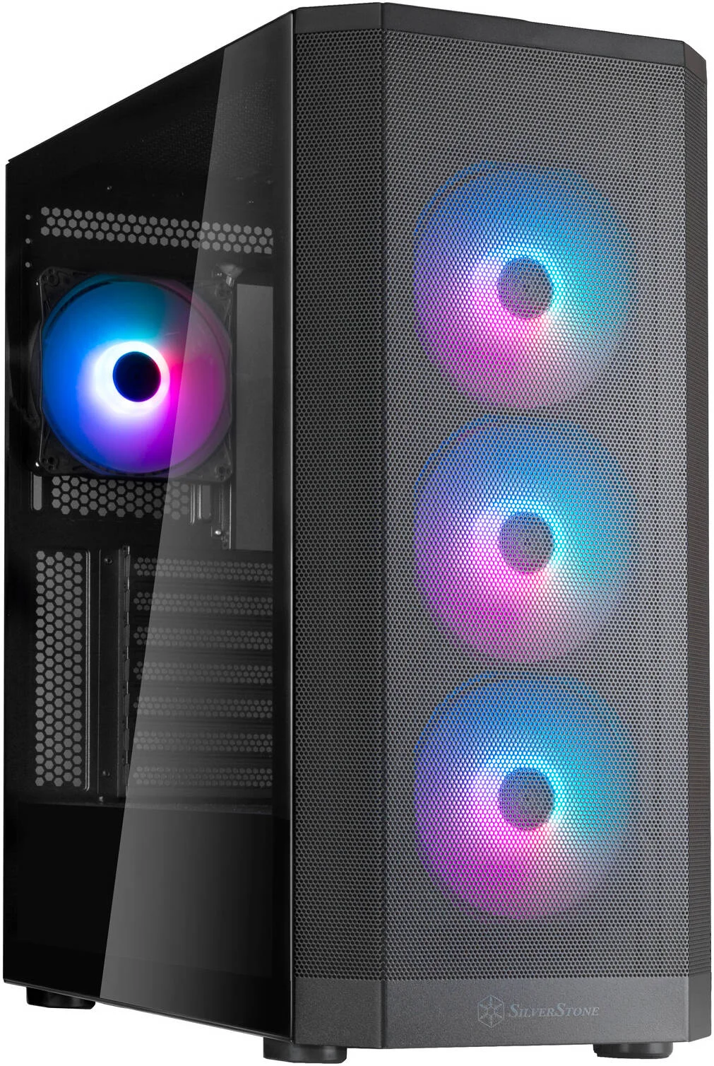 کیس کامپیوتر مید تاور ATX سیلوراستون FARA 514X، دارای 4 فن 120 میلی‌متری ARGB از پیش نصب شده، پشتیبانی از رادیاتور دوگانه 360 میلی‌متری، 7 اسلات توسعه، پنل مشبک جلویی، مشکی | SST-FA514X-BG