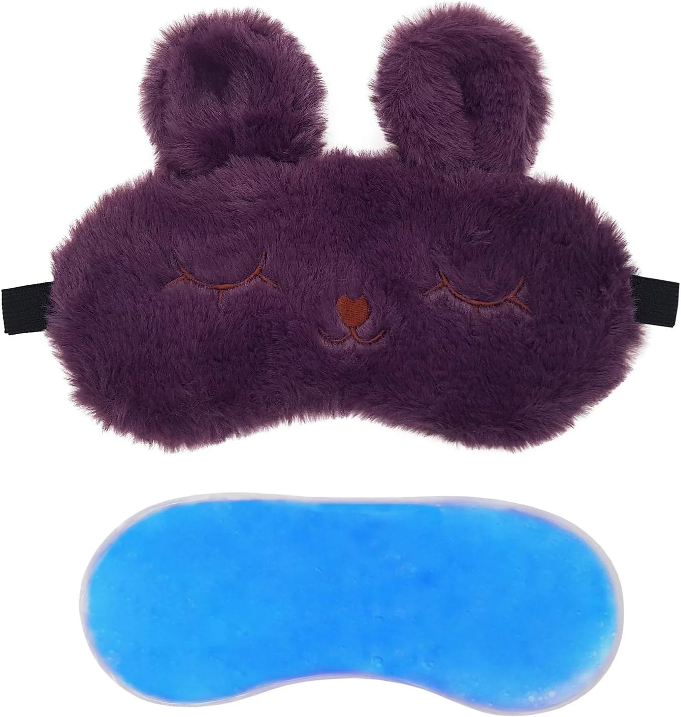 چشم بند خواب جِنا، پوشش ماسک خواب ناز برای بی خوابی، مدیتیشن، پف چشم و سیاهی دور چشم، خرگوش پشمی بنفش با ژل