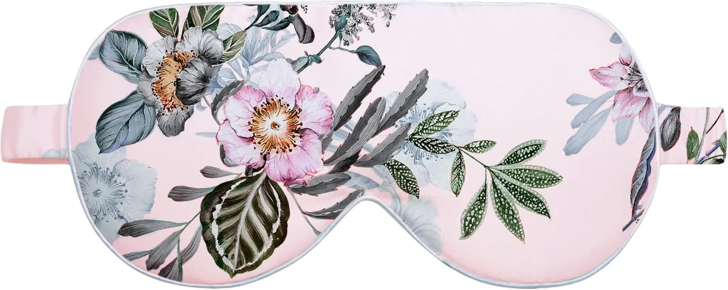 چشم بند خواب ابریشمی ارگانیک مات فوق العاده نرم (صورتی گلدار)