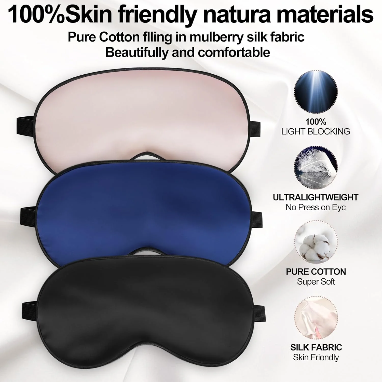 چشم بند خواب ابریشمی با بند قابل تنظیم، راحت و نرم، مناسب برای خواب کامل شبانه (صورتی، مشکی و آبی) چشم بند خواب ابریشمی با بند قابل تنظیم، راحت و نرم، مناسب برای خواب کامل شبانه (صورتی، مشکی و آبی)