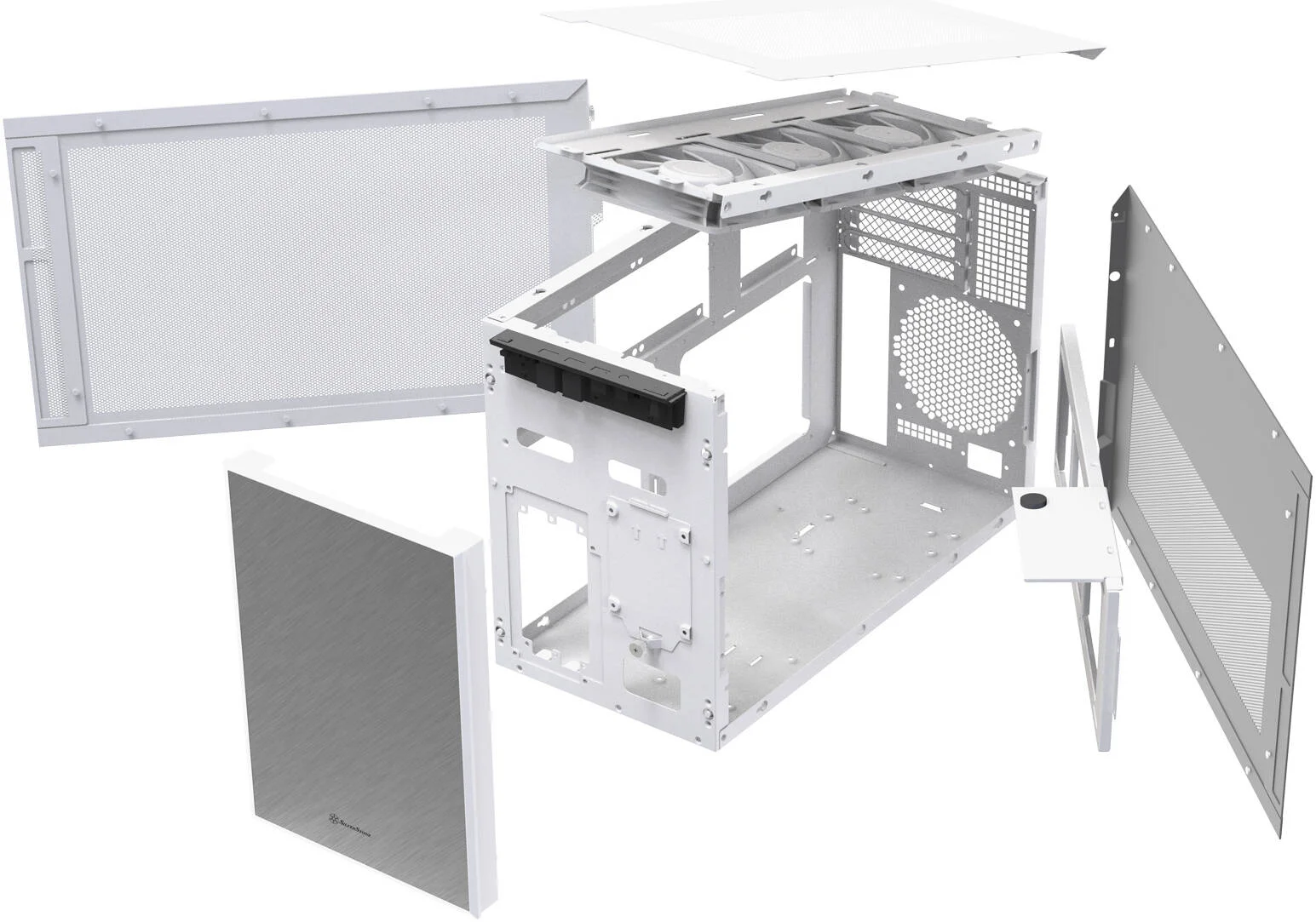 کیس کامپیوتر Mini-ITX کیوب Silverstone SUGO 17، دارای 3 فن 120 میلی‌متری مشکی از پیش نصب‌شده، پشتیبانی از رادیاتور دوگانه 360 میلی‌متری، تا 11 فن، 4 اسلات توسعه، جنس پلاستیک/فولاد/آلومینیوم، سفید | SST-SG17W