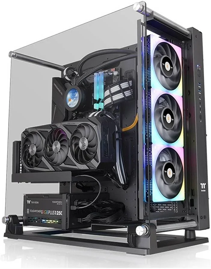 کیس کامپیوتر Thermaltake Core P3 TG Pro Open Frame ATX Mid Tower، شیشه حرارت دیده 4 میلی‌متری، پشتیبانی از رادیاتور تا 420 میلی‌متر، پشتیبانی از 12 فن، پورت‌های ورودی/خروجی کاربردی، مشکی | CA-1G4-00M1WN-09