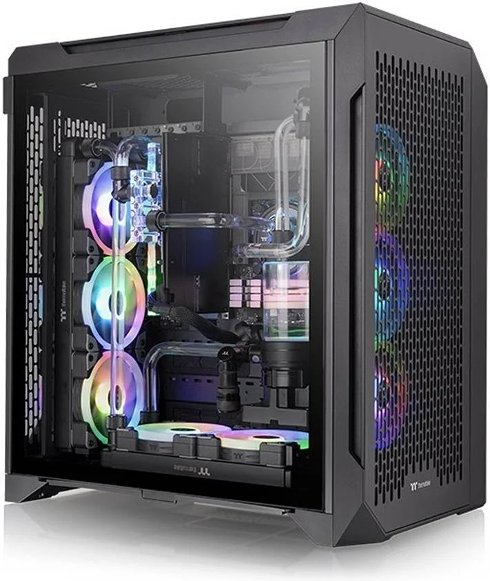 کیس کامپیوتر Thermaltake CTE C700 Air ATX Mid Tower، بازدهی حرارتی متمرکز، پنل جانبی شیشه حرارت دیده، پشتیبانی از AIO تا 360 میلی‌متر و 3 فن 140 میلی‌متری از پیش نصب شده، USB 3.2 Type-C*1، USB 3.0*2، مشکی | CA-1X7-00F1WN-00