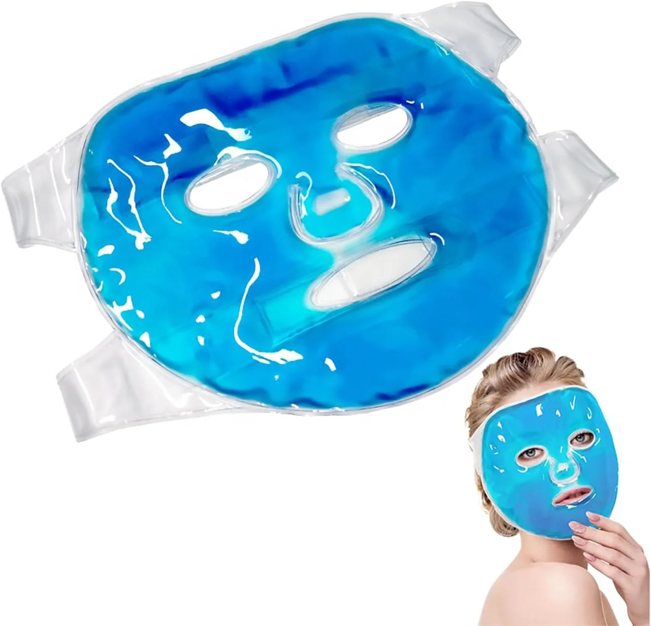 ماسک صورت یخی برای کاهش پف صورت، سیاهی دور چشم، کمپرس گرم و سرد، اسپا صورت برای خواب، فشار، سردرد، مراقبت از پوست، مراقبت های بعد از لیزر (آبی)