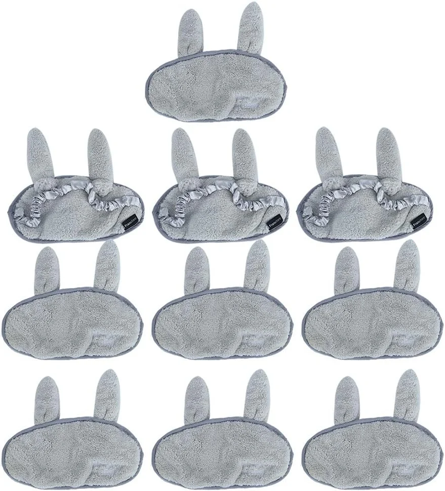 ماسک چشم مخملی مرجانی طرح خرگوش بامزه، 10 عدد پد چشم پشم مرجانی طرح خرگوش بامزه برای استراحت و خواب دختران و زنان - خاکستری