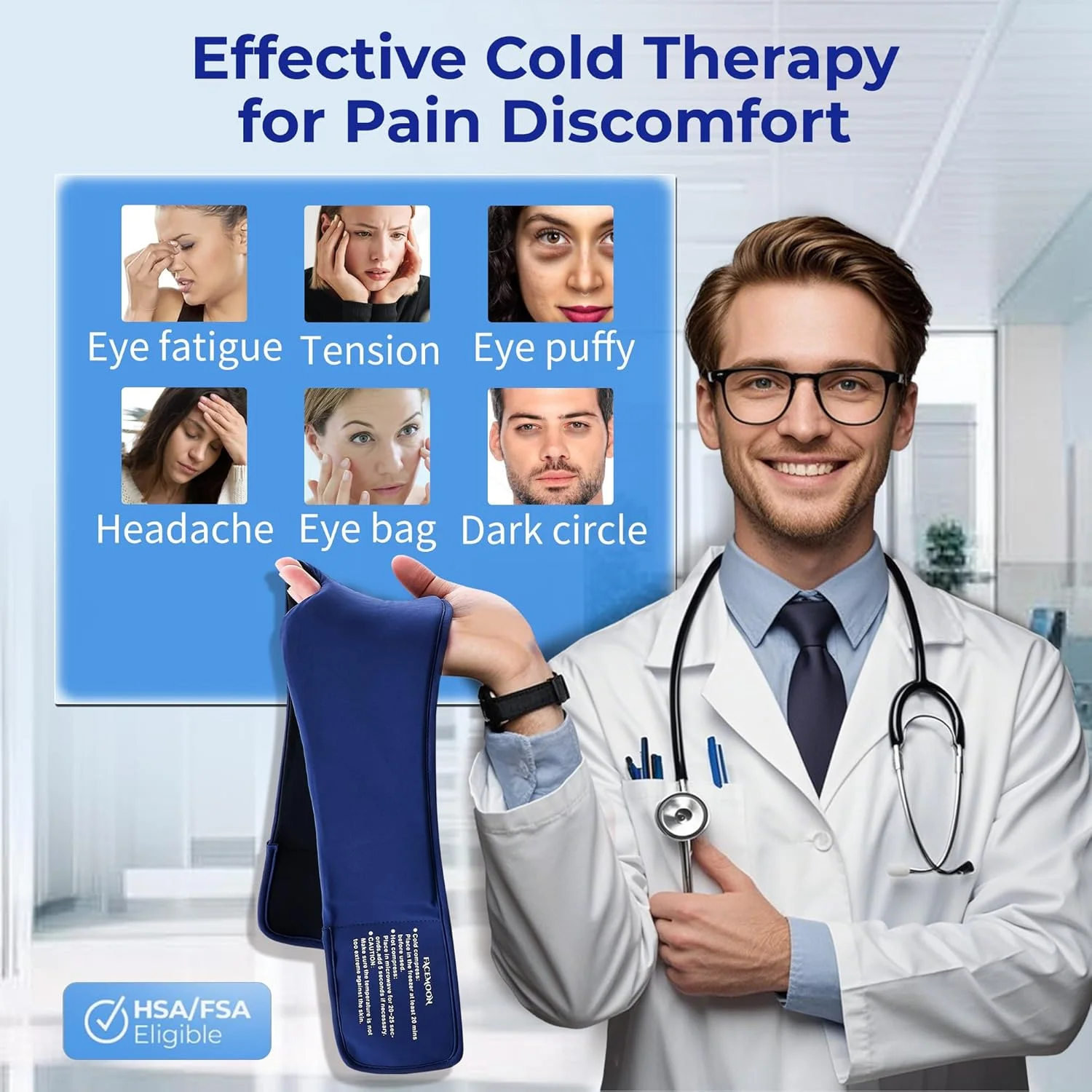 ماسک چشم ژلی خنک کننده برای خواب - رفع پف چشم، سیاهی دور چشم، تسکین میگرن، ماسک خواب قابل استفاده مجدد FACEMOON برای کمپرس سرد یخی، راحتی طولانی مدت برای خشکی چشم، خستگی چشم (آبی)