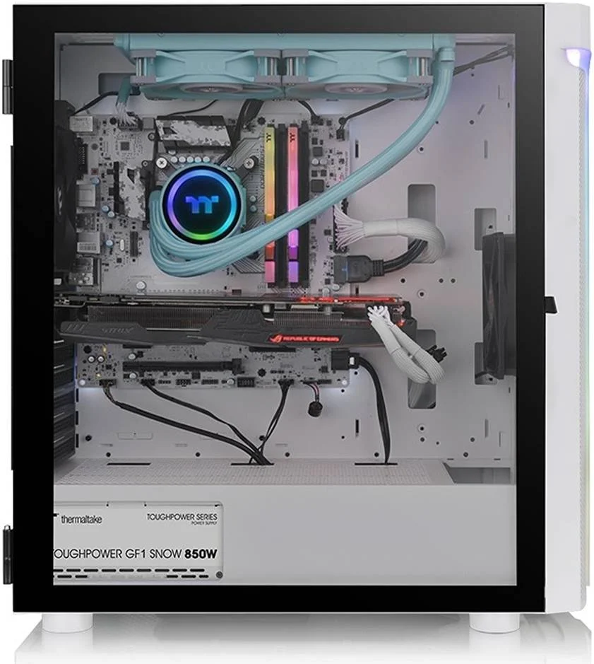کیس کامپیوتر Thermaltake H590 TG Snow ARGB، جنس SPCC + شیشه حرارت دیده، پشتیبانی از رادیاتور تا 360 میلی‌متر، پشتیبانی از 7 فن، فیلتراسیون مغناطیسی گرد و غبار، سفید برفی | CA-1X4-00M6WN-00