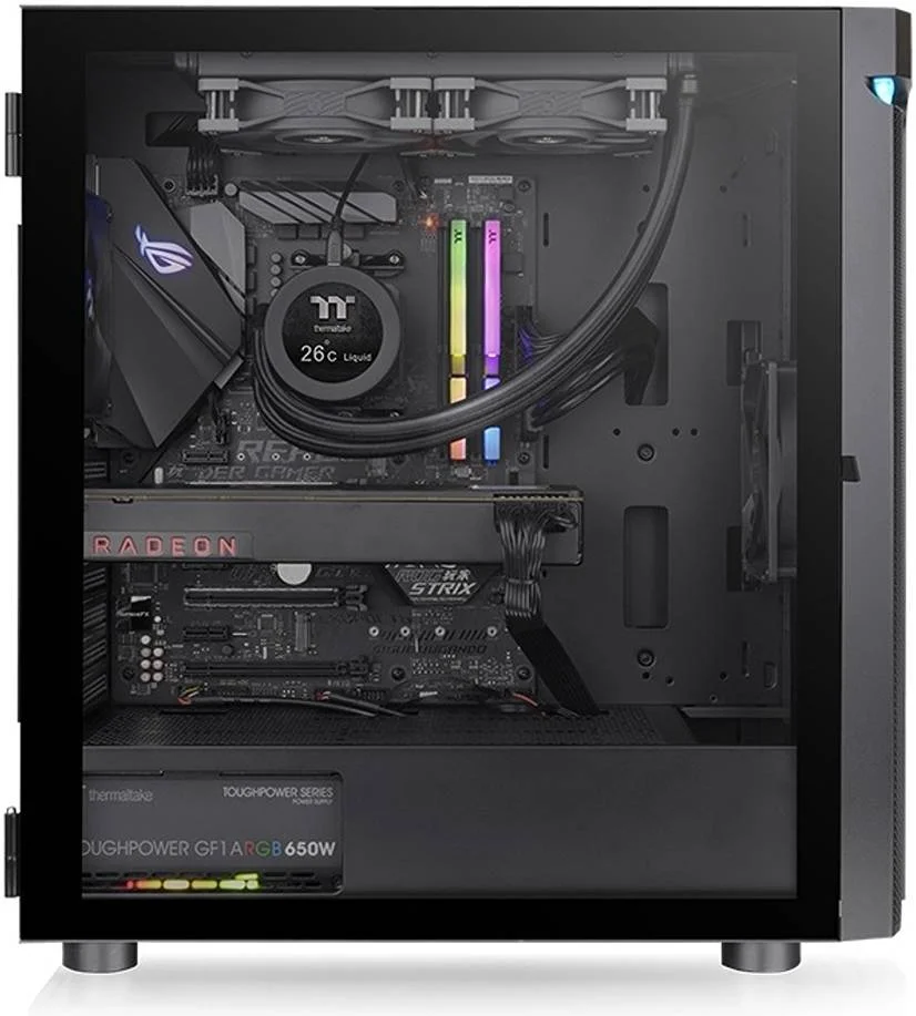 کیس کامپیوتر Thermaltake H590 TG ARGB Mid Tower، جنس SPCC + شیشه حرارت دیده، پشتیبانی از رادیاتور تا 360 میلی‌متر، پشتیبانی از 7 فن، فیلتراسیون گرد و غبار مغناطیسی، مشکی | CA-1X4-00M1WN-00