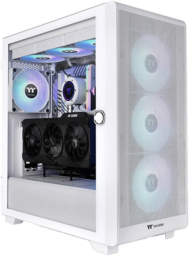 کیس کامپیوتر مید تاور Thermaltake S250 TG aRGB، دارای 4 فن از پیش نصب شده CT120 aRGB، پشتیبانی از رادیاتور تا 420 میلی متر و 11 فن، پنل شیشه ای حرارت دیده 4 میلی متری، جنس SPCC، سفید | CA-1Y6-00M6WN-00