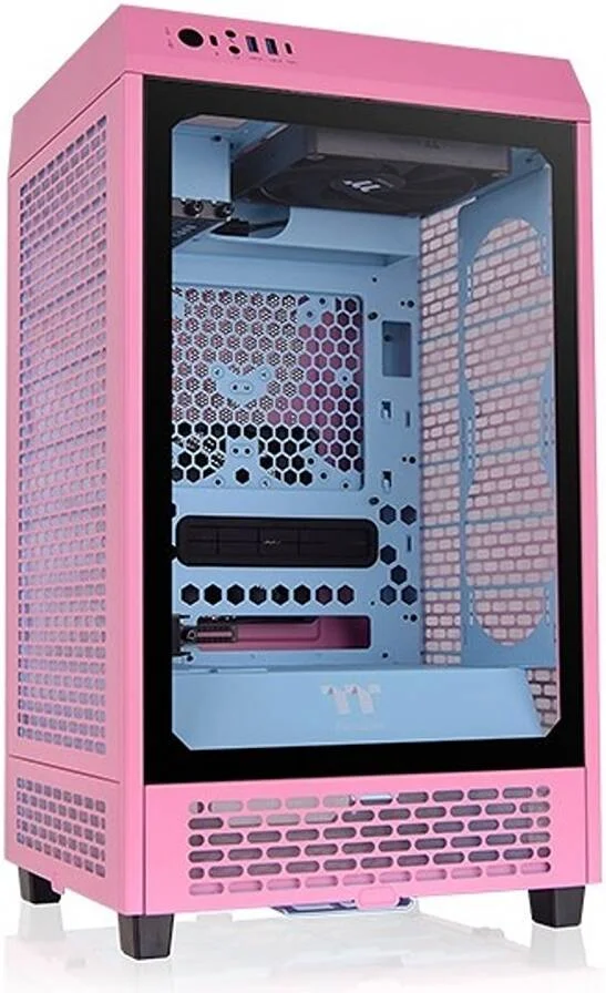 کیس کامپیوتر کوچک Thermaltake The Tower 200 Bubble Pink، جنس SPCC + شیشه حرارت دیده، پشتیبانی از رادیاتور تا 280 میلی متر، پشتیبانی از حداکثر 4 فن، فیلتر گرد و غبار قابل جابجایی، Bubble Pink | CA-1X9-00SAWN-00