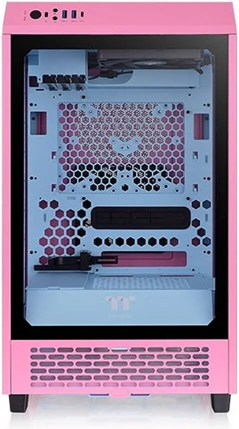 کیس کامپیوتر کوچک Thermaltake The Tower 200 Bubble Pink، جنس SPCC + شیشه حرارت دیده، پشتیبانی از رادیاتور تا 280 میلی متر، پشتیبانی از حداکثر 4 فن، فیلتر گرد و غبار قابل جابجایی، Bubble Pink | CA-1X9-00SAWN-00