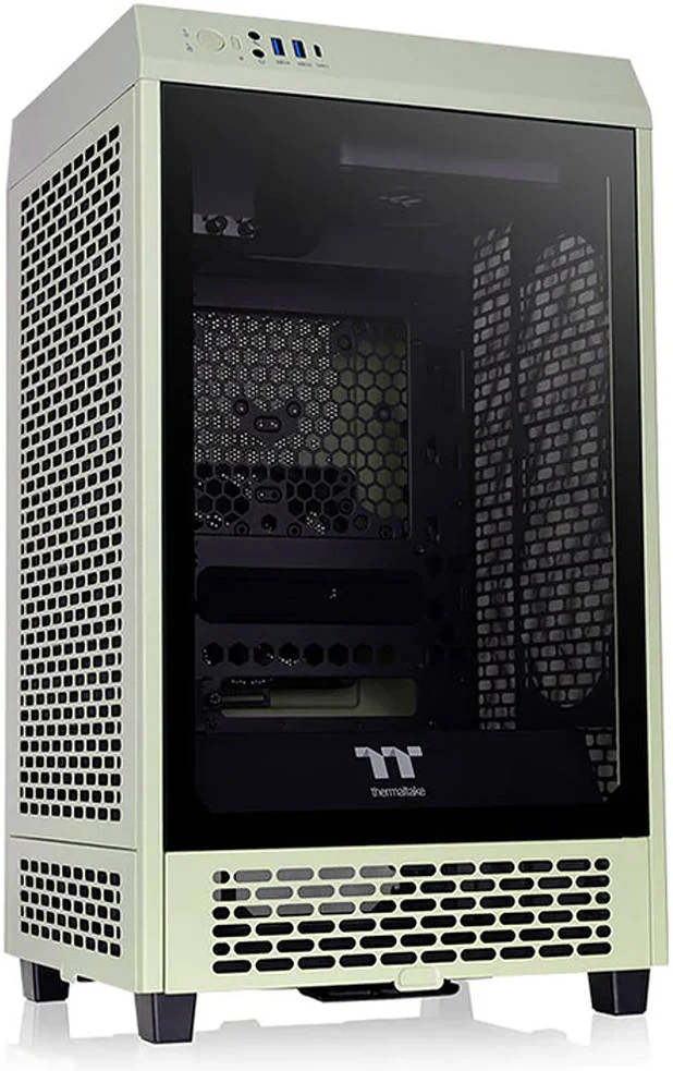 کیس کامپیوتر کوچک Thermaltake The Tower 200، رنگ سبز ماتچا، جنس SPCC + شیشه حرارت دیده، پشتیبانی از رادیاتور تا 280 میلی‌متر، پشتیبانی از حداکثر 4 فن، فیلتر گرد و غبار قابل جابجایی، سبز ماتچا | CA-1X9-00SEWN-00
