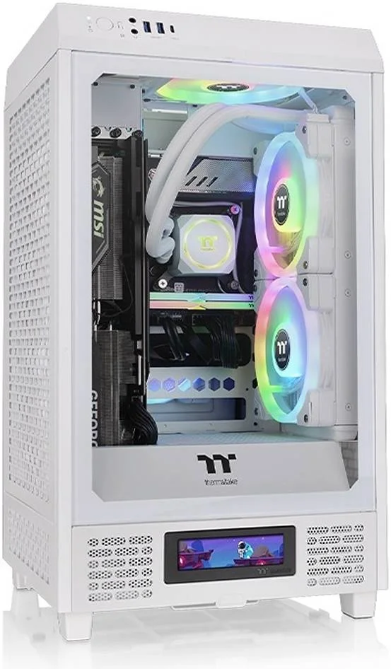 کیس کامپیوتر کوچک ترمالتیک The Tower 200 Snow، جنس SPCC + شیشه حرارت دیده، پشتیبانی از رادیاتور تا 280 میلی‌متر، پشتیبانی از حداکثر 4 فن، فیلتر گرد و غبار قابل جابجایی، سفید برفی | CA-1X9-00S6WN-00