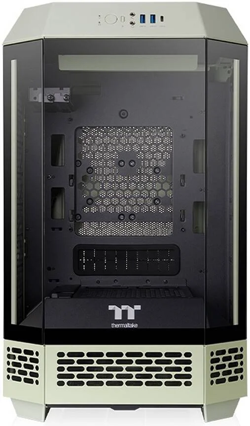 کیس مینی تاور Thermaltake The Tower 250، دارای 2 فن از پیش نصب شده CT120، پشتیبانی از رادیاتور تا 360 میلی‌متر و 8 فن، 3 پنل شیشه‌ای حرارت دیده 3 میلی‌متری، فیلترهای گرد و غبار، سبز ماتچا | CA-1Z9-00SEWN-00