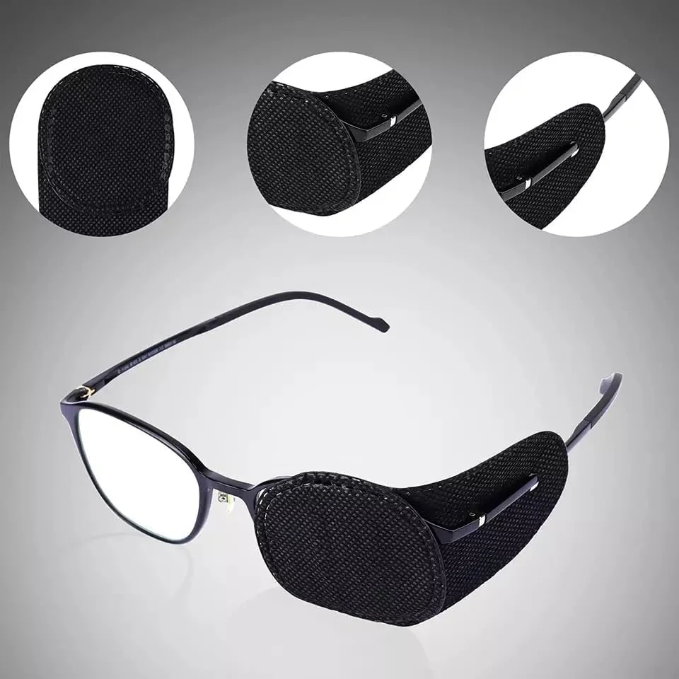 6 عدد چشم بند مشکی تنفسی، چشم بند تنبل قابل استفاده مجدد، چشم بند راست و چپ برای عینک، برای درمان آمبلیوپی تنبلی چشم و استرابیسم بعد از جراحی