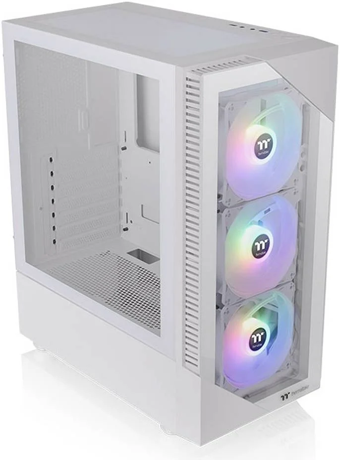 کیس کامپیوتر Thermaltake View 200 TG ARGB ATX Mid Tower، پنل جلویی شیشه حرارت دیده، 3 فن 120 میلی‌متری ARGB Lite از پیش نصب شده، پشتیبانی از رادیاتور تا 360 میلی‌متر، پورت‌های ورودی/خروجی کاربردی، سفید | CA-1X3-00M6WN-00