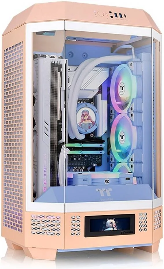 کیس Thermaltake Tower 300 Micro-ATX، شامل 2 عدد فن 140 میلی‌متری CT، پشتیبانی از رادیاتور تا 420 میلی‌متر، کیت پایه شاسی اختیاری امکان نمایش افقی، رنگ هلویی