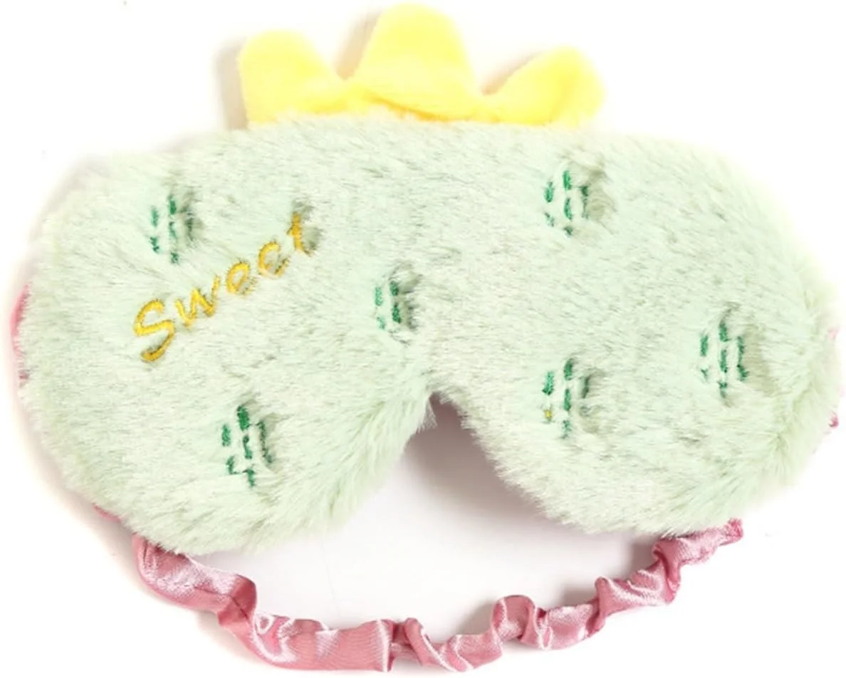 چشم بند خواب وانام طرح کارتونی میوه ای، پلاس پولیشی نرم و لطیف، مناسب برای استراحت، مسافرت، منزل و هدیه (رنگ: کاکتوس)