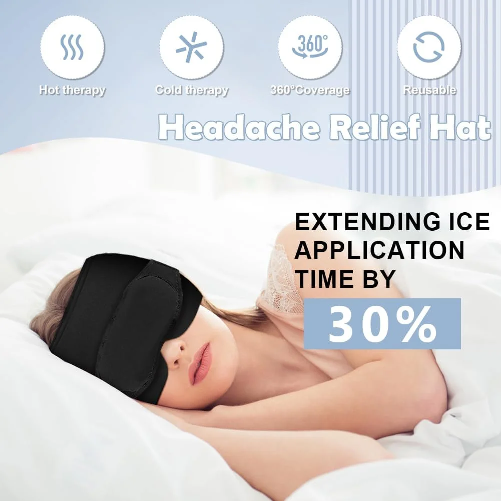 ماسک میگرن 3 در 1، ماسک خنک کننده میگرن با ماسک چشم قابل جابجایی، ماسک خنک کننده سردرد کشسان، کلاه تسکین میگرن قابل استفاده مجدد برای تسکین استرس و سردرد