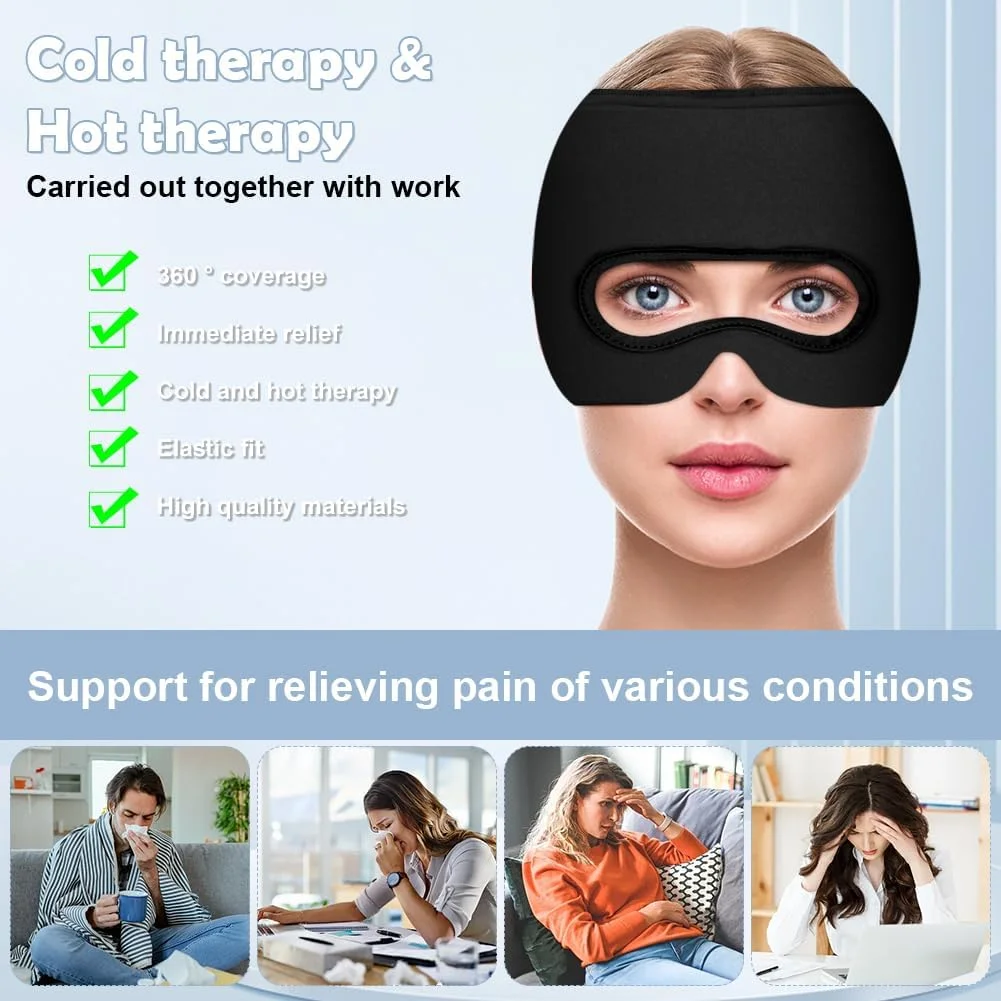 ماسک میگرن 3 در 1، ماسک خنک کننده میگرن با ماسک چشم قابل جابجایی، ماسک خنک کننده سردرد کشسان، کلاه تسکین میگرن قابل استفاده مجدد برای تسکین استرس و سردرد