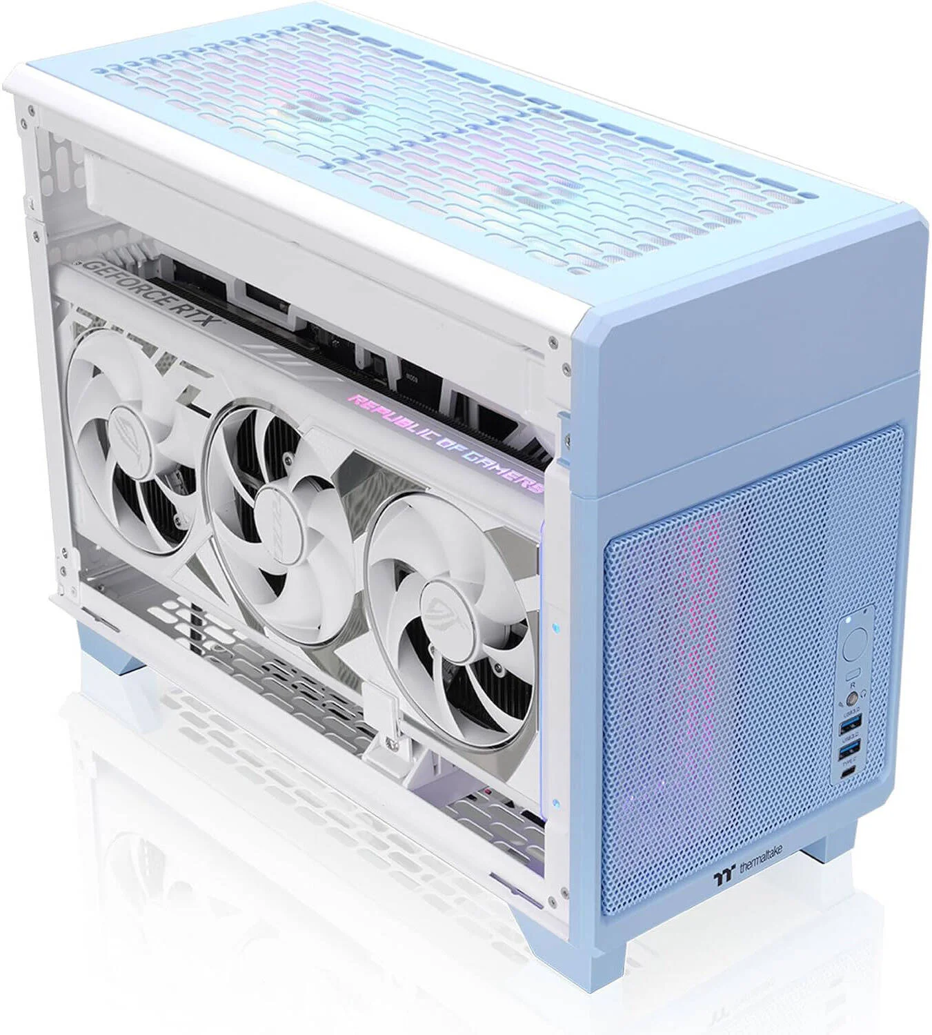 کیس کامپیوتر Thermaltake TR100 Mini-ITX، پشتیبانی از دو فن 120mm / 140mm در بالا، کارت گرافیک 360mm و خنک کننده مایع AIO 280mm، فیلترهای گرد و غبار قابل جابجایی، پنل های بدون نیاز به ابزار، آبی Hydrangea | CA-11A-00SFNN-00 کیس کامپیوتر Thermaltake TR100 Mini-ITX، پشتیبانی از دو فن 120mm / 140mm در بالا، کارت گرافیک 360mm و خنک کننده مایع AIO 280mm، فیلترهای گرد و غبار قابل جابجایی، پنل های بدون نیاز به ابزار، آبی Hydrangea | CA-11A-00SFNN-00