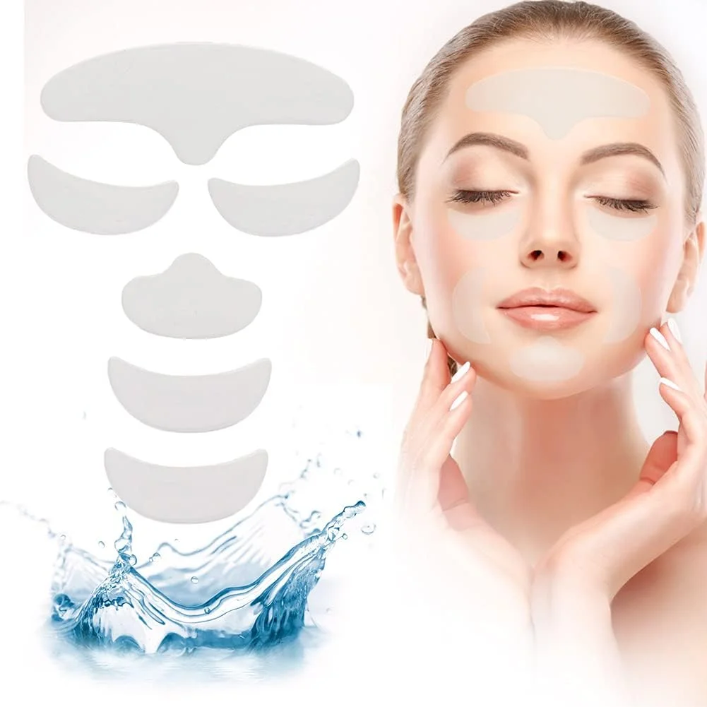 پد سیلیکونی ضد چروک 6 عددی برای لیفت پوست، قابل استفاده مجدد برای پیشانی، چشم، چانه و صورت