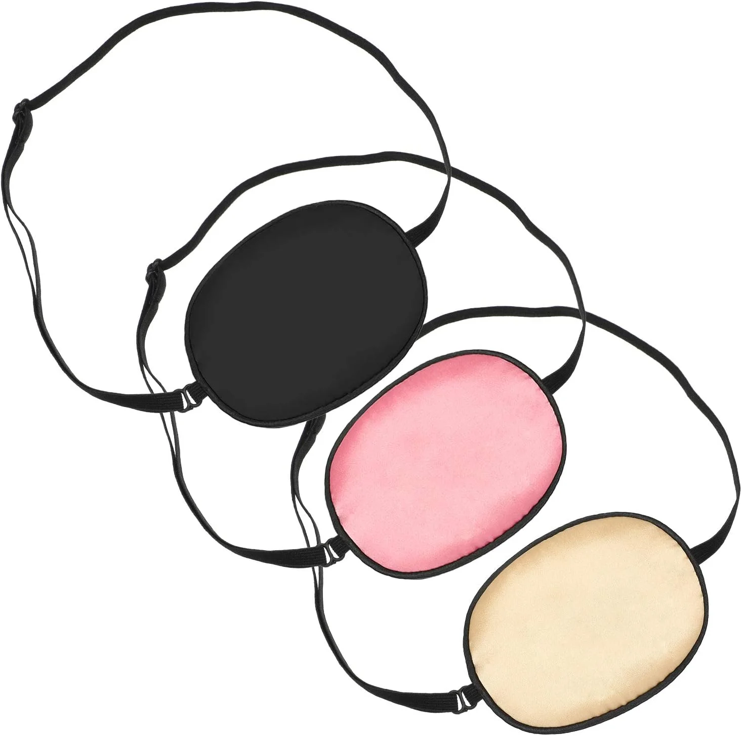 چشم بند ابریشمی Skylety، 3 عدد، چشم بند تنبلی چشم الاستیک، چشم بند تک قابل تنظیم بزرگسالان با بند الاستیک، مشکی، شامپاینی، هلویی