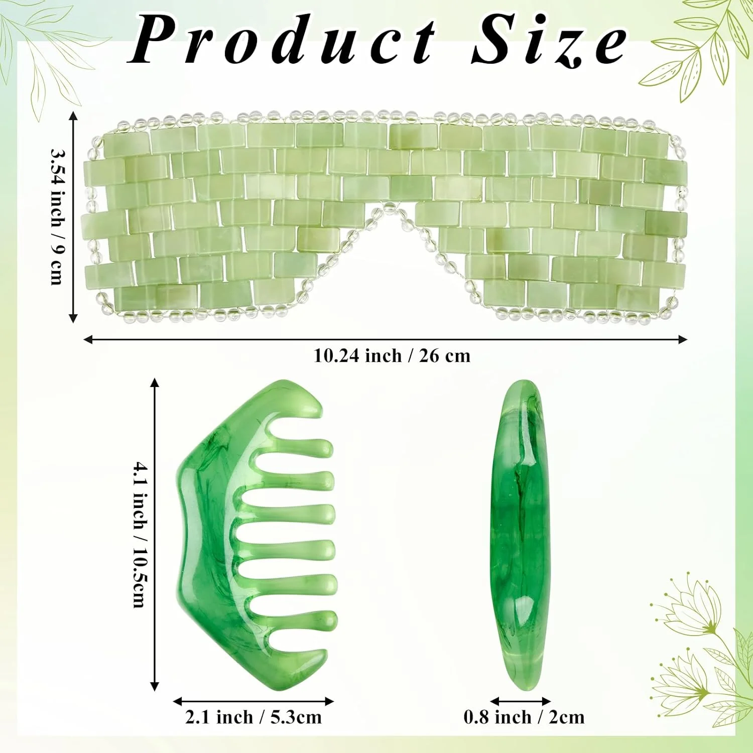 مجموعه 4 عددی ماسک چشم یشمی و شانه مو Hercicy، ماسک خنک کننده صورت از سنگ یشم سبز و یشم سفید، شانه سر گواشا، ابزار ماساژ صورت برای آرامش و کاهش پف