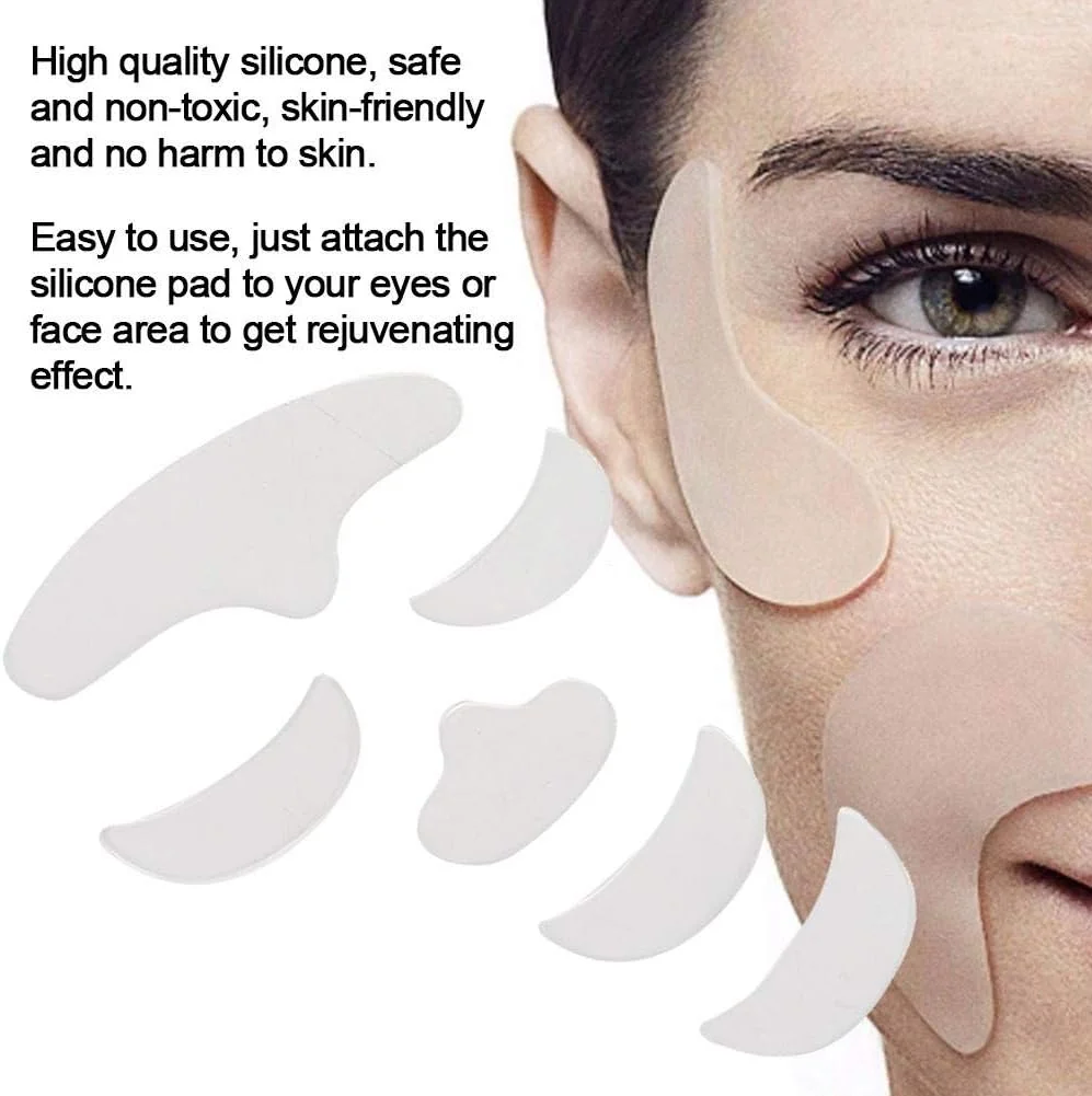 پد سیلیکونی ضد چروک 6 عددی برای لیفت پوست، قابل استفاده مجدد برای پیشانی، چشم، چانه و صورت